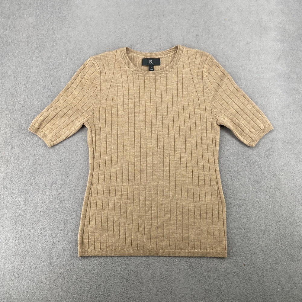 Banana Republic Merino Wool Ribbed Short Sleeve Sweater Camel Tan 758884-00-1 S